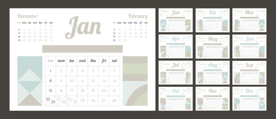 Monthly calendar template for 2023 year. Week start on Sunday.