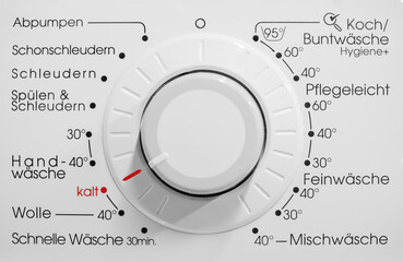 German washing machine control panel. display washing machine with displaying red marked Kalt -...