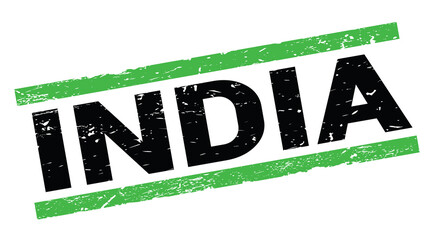 INDIA text on green rectangle stamp sign.