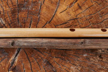 wind musical instrument wooden flute isolated. © Евгений Вершинин