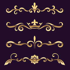 Beautiful golden classical prestige royal style decorative elements and dividers vector set