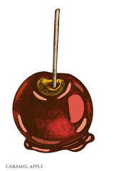 Carnival food hand drawn vector illustrations collection. Colored caramel apple.
