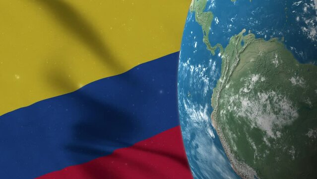 Colombia Flag and Colombia Map on Earth Globe 4