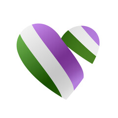 Ribbon in the colors of the flag of genderqueer pride in the shape of a heart. A colorful logo of one of the LGBT flags. Sexual identification.