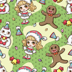 Obraz na płótnie Canvas Seamless pattern of Christmas cute character cartoon, girl, You can be used for backgrounds, cards and more. All swatches are seamless and you will be able to use it for large surfaces.