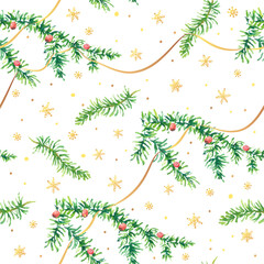 Seamless pattern with Christmas symbol - Christmas tree with cones, stars and snowflakes