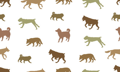 Seamless pattern. Dogs different breeds isolated on a white background. Endless texture. Design for fabric, decor, wrapping paper, surface design.
