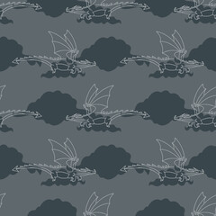 Mythical dragon digital art pattern. Vector traditional mythical beast illustration graphic. Masculine reptile print for wallpaper or decorative textile.