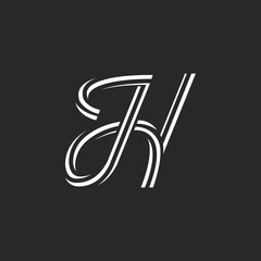 H logo calligraphic italic letter monogram, creative cursive letter with smooth elegant spiral shape twisted lines.