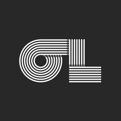 Monogram initials OL or LO letters logo from offset parallel thin lines, trendy calligraphic typographic design, two linked letters O and L combination.