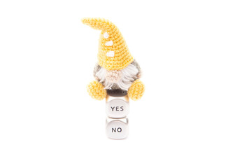 image of wool toy yes no cube white background 