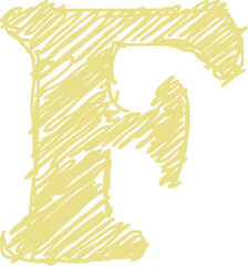 Hand drawn yellow chalk alphabet letter uppercase F