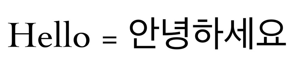Hello written both in English and Korean characters, languages learning concept background