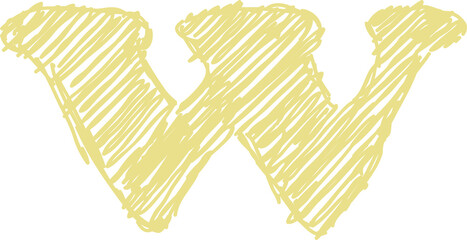 Hand drawn yellow chalk alphabet letter lowercase w