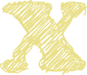 Hand drawn yellow chalk alphabet letter lowercase x