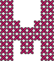 Cross stitch style typographic alphabet letter uppercase M