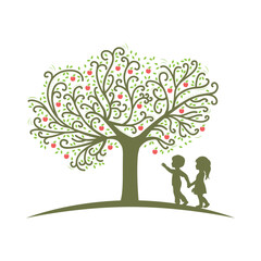 children and apple tree