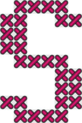 Cross stitch style typographic alphabet letter uppercase S