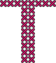 Cross stitch style typographic alphabet letter uppercase T