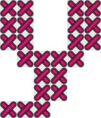 Cross stitch style typographic alphabet letter lowercase y
