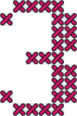 Cross stitch style typographic letter number three