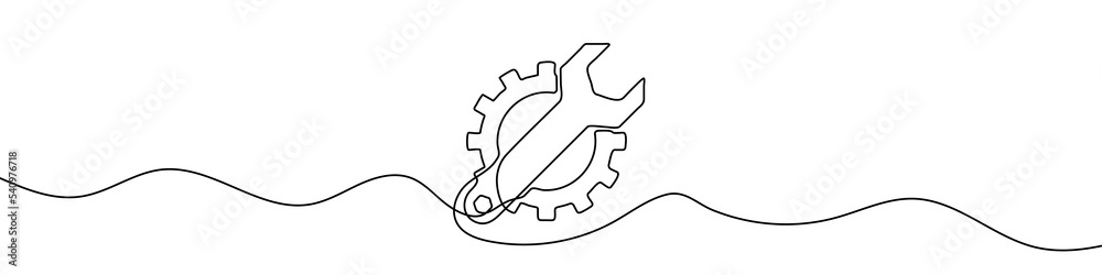Wall mural continuous linear drawing of service symbol. repair concept. one line drawn background. vector illus