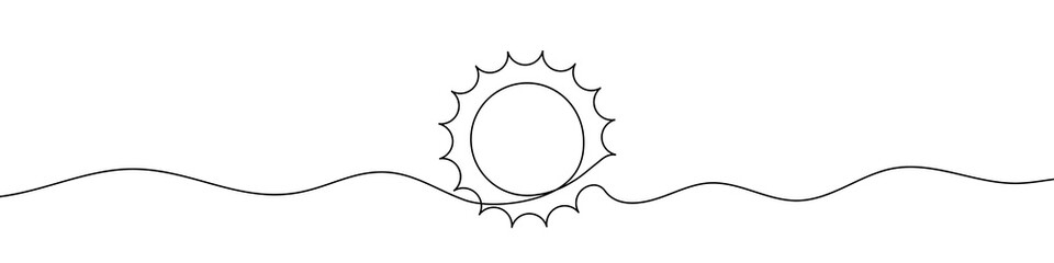 Continuous linear drawing silhouette of sun. Sun icon. One line drawn background. Vector illustration. Abstract linear background