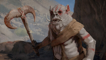 Digital 3d illustration of a caveman troll creature for role playing games - fantasy painting