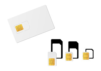 Mobile SIM card types set to vector graphics. Sim, micro sim, nano sim - obrazy, fototapety, plakaty