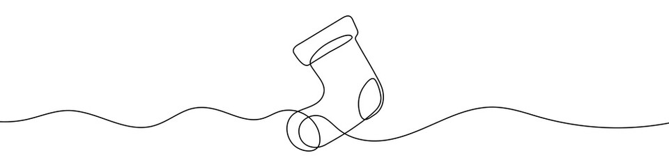 Continuous linear drawing of christmas sock. Christmas sock icon. One line drawn background. Vector illustration. Abstract linear background