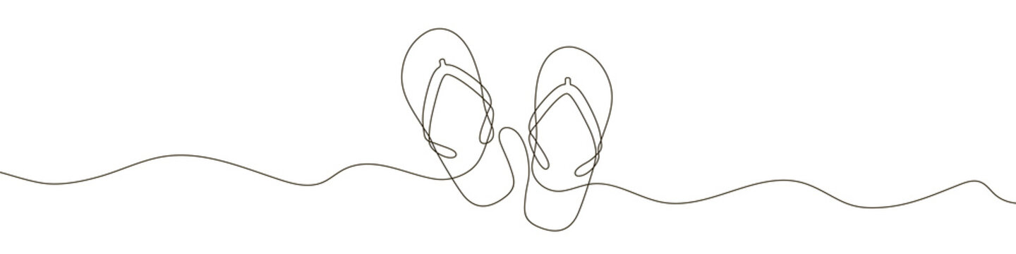 Continuous linear drawing of flip flops. Flip flops icon. Abstract background drawn with one line. Vector illustration.