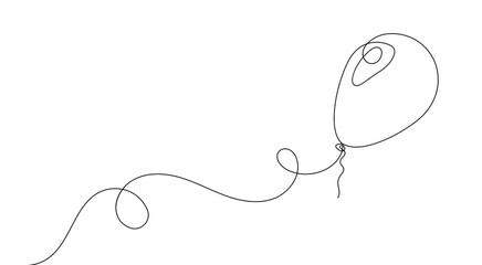 Continuous linear drawing of balloon. Balloon icon. One line drawn background. Vector illustration. Abstract linear background - obrazy, fototapety, plakaty