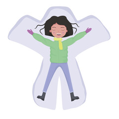 Happy girl as a snow angel. Vector illustration isolated on white background.