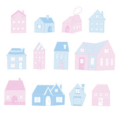 Houses set vector illustration, hand drawing