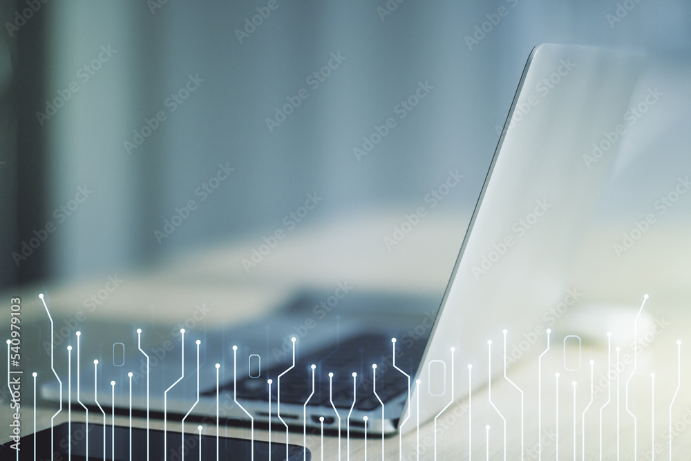 Aufkleber creative concept of microscheme illustration on modern laptop background. big data and database conc