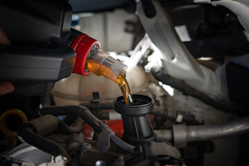 Engine oil is pouring into the engine