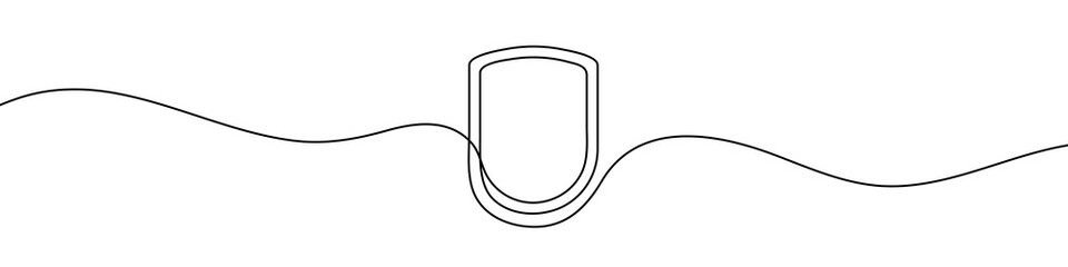 Continuous line drawing of shield. One line drawing background. Vector illustration. Protection shield icon