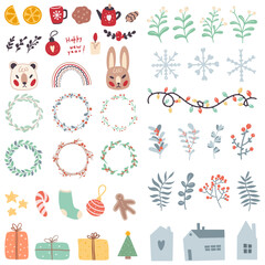 Nursery baby illustrations. Cartoon elements for a child's holiday. Collection of different cute elements. Vector illustration