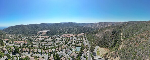 Aerial view of the Pacific Palisades California housing development