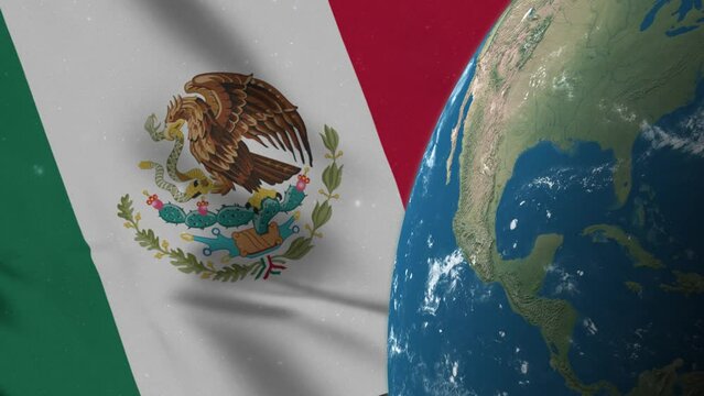 Mexican Flag and Mexico Map on Earth Globe 4K