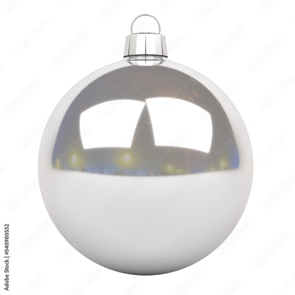 Wall mural isolated glossy christmas bauble with transparency. 3d rendering silver shiny ball ornament. merry x