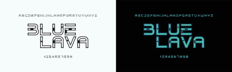 Vector Futuristic Distorted Font. Trendy style lettering typeface. Green and red channels. Latin letters from A to Z and numbers from 0 to 9. Alphabet and Illustration.