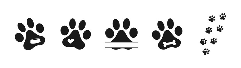 Heart paw icon vector set. Dog paw illustration sign collection. love dog symbol. © Vitechek