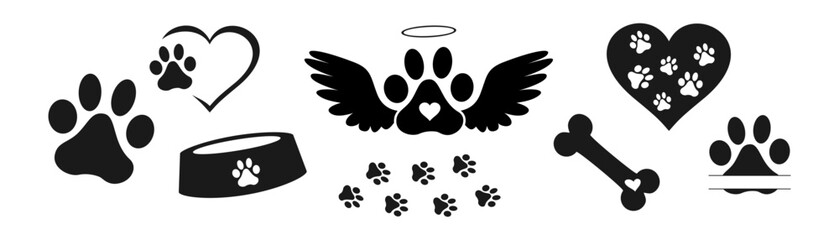 Heart paw icon vector set. Dog paw illustration sign collection. love dog symbol. © Vitechek