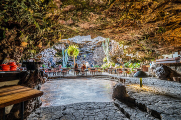 Amazing cave, pool, natural auditorium, salty lake designed by Cesar Manrique in volcanic tunnel...