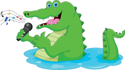 Naklejka premium cartoon cute crocodile singing