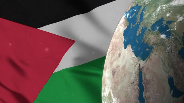 Palestine Flag and Palestine Map on Earth Globe 4K