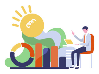 a flat design illustration set of person with arrow and graph