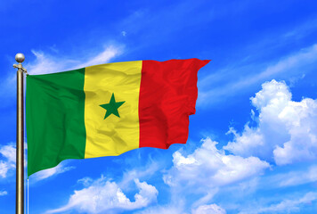 Senegal Flag Waving In The Wind On A Beautiful Summer Blue Sky