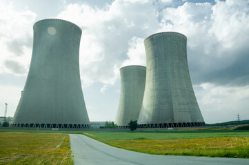 Nuclear power plant cooling chimneys with road in front